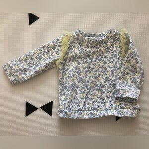Nicole Miller|Baby girl ditsy floral white crewneck sweater with lace detail•